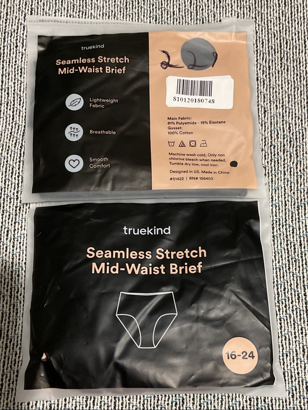 Shapermint TrueKind Seamless Stretch Mid-Waist Brief - Black & Peach - 2 for $10